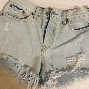LEVI wedgie cutoff denim shorts in light blue wash